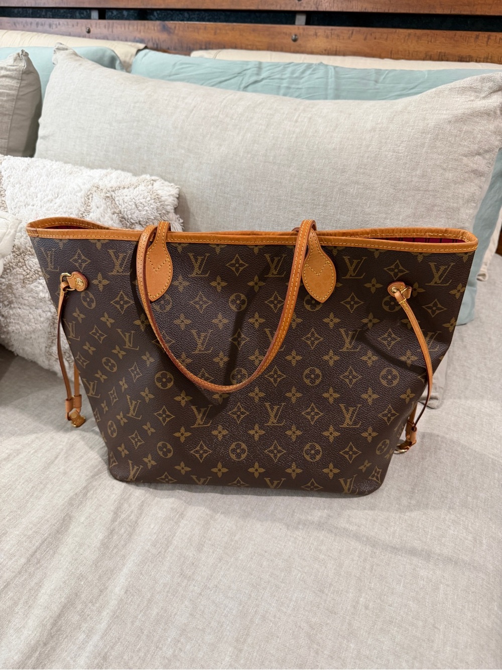 Louis Vuitton Monogram Canvas Tote with Tan Leather Trim